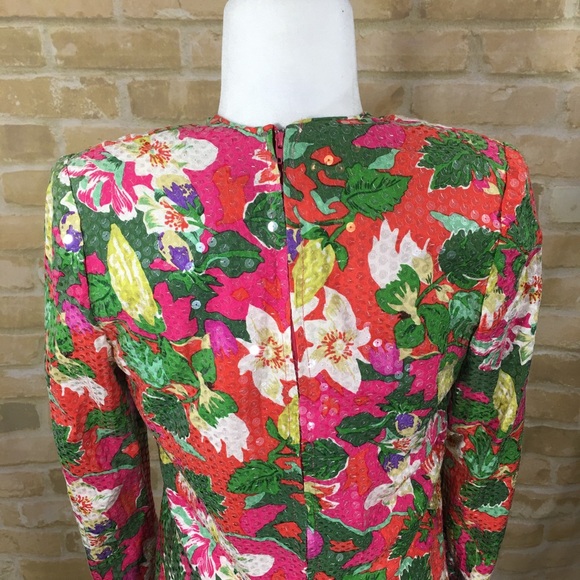 Teri Jon Nites Silk Floral Sequin Dress Size 10 - Picture 5 of 7